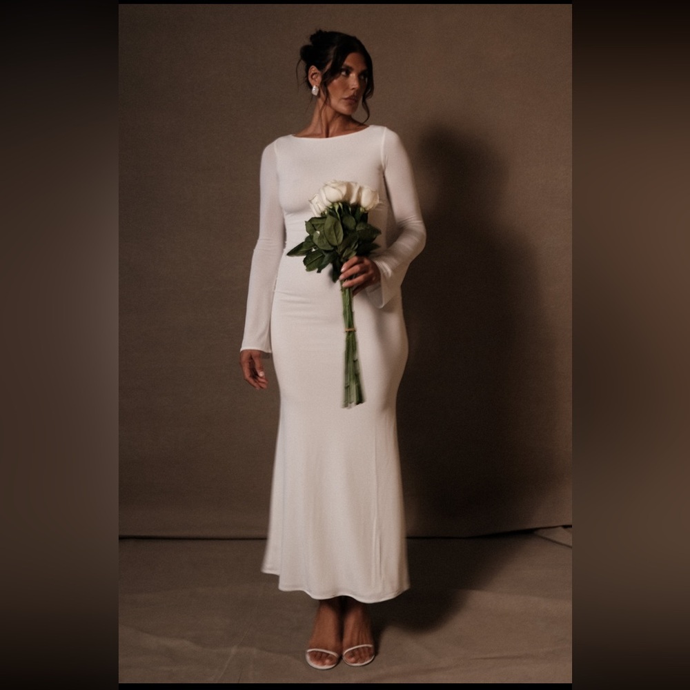 Meshki White Long Sleeve Fitted Maxi Dress